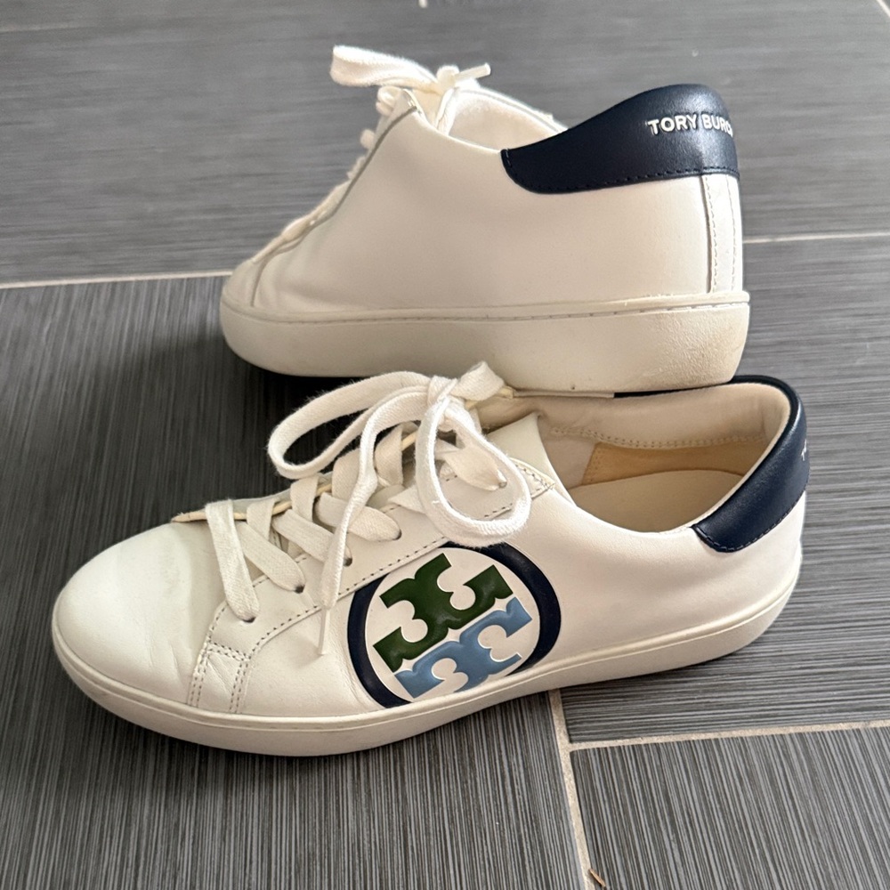 Tory Burch White and Blue Sneakers size 8.5